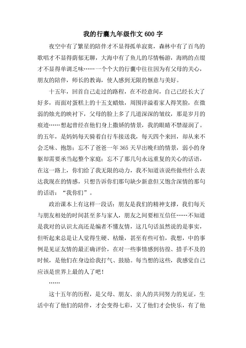 我的行囊九年级作文600字