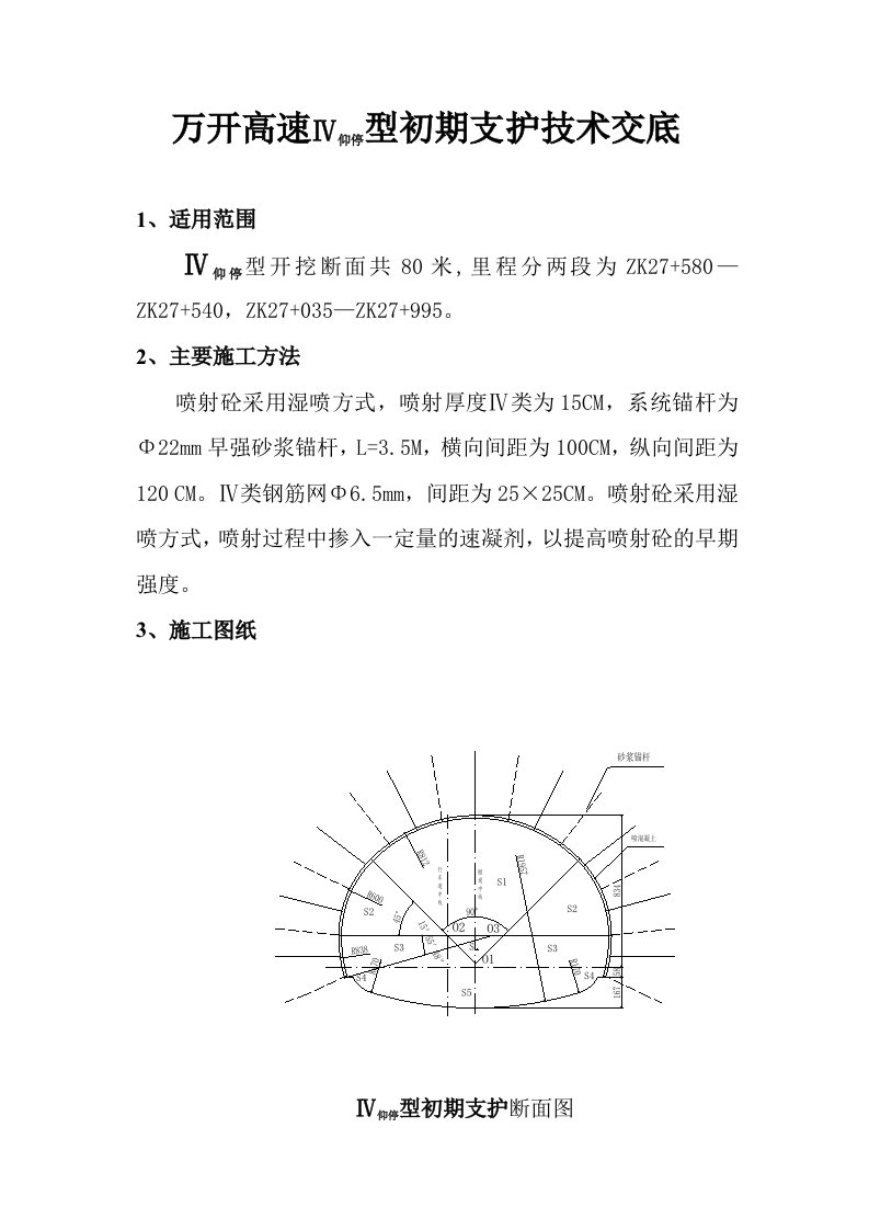 建筑资料-万开高速Ⅳ仰停型初期支护技术交底