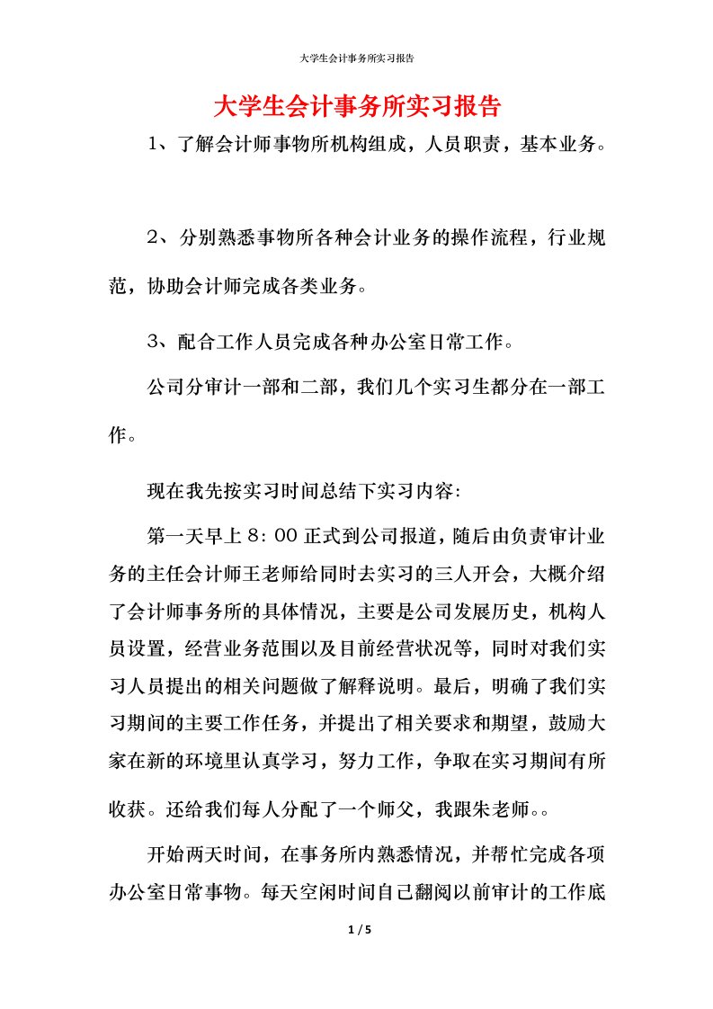 精编大学生会计事务所实习报告