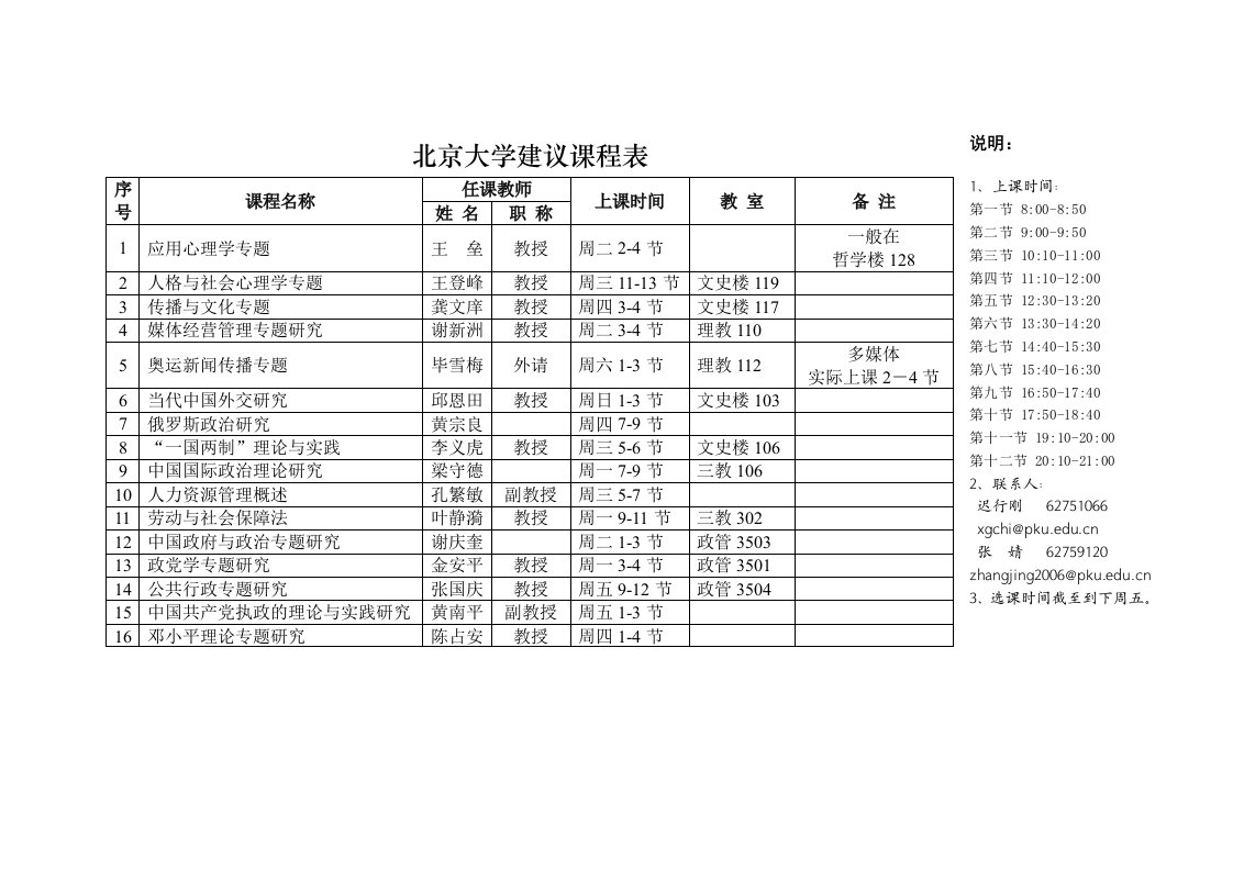 北京大学建议课程表