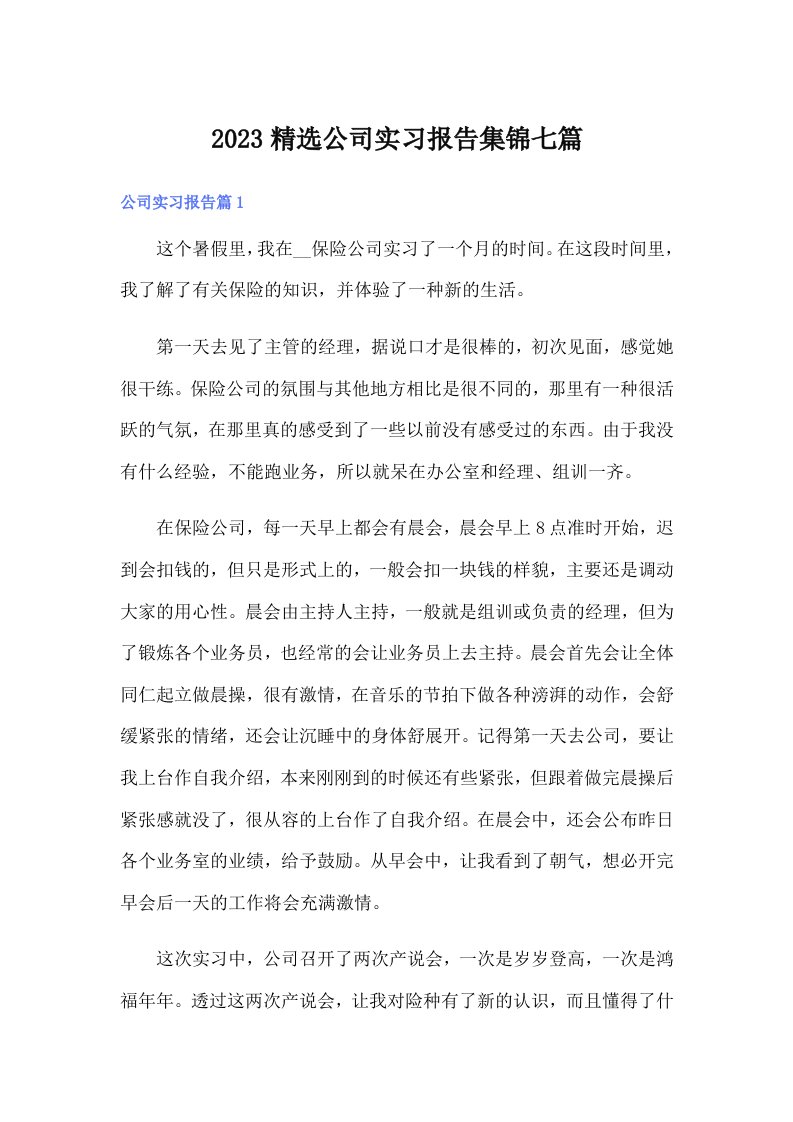 2023精选公司实习报告集锦七篇