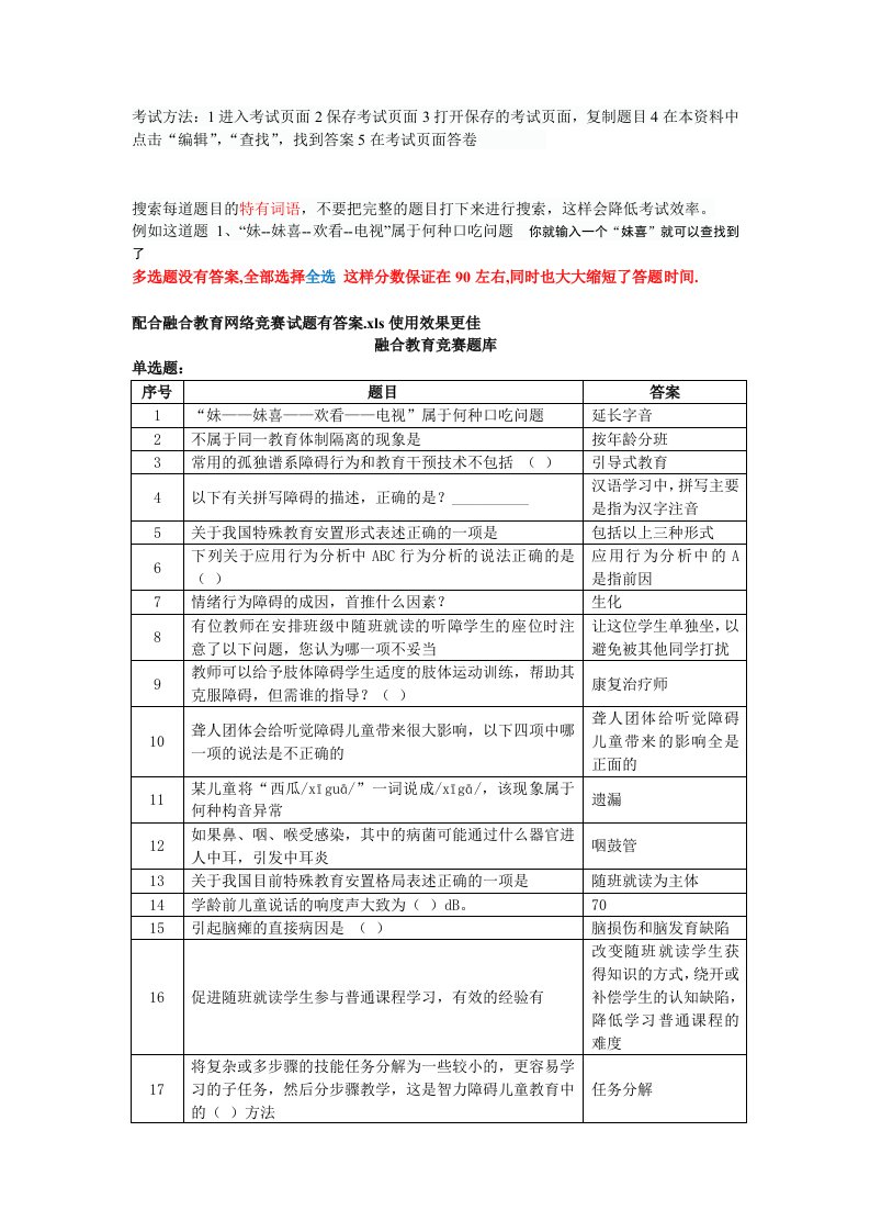 融合教育考试卷附答案0610