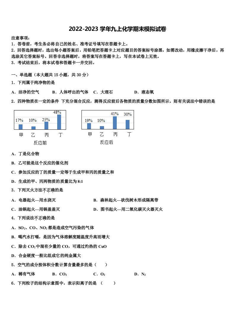 2023届山东省曲阜市昌平中学九年级化学第一学期期末达标测试试题含解析