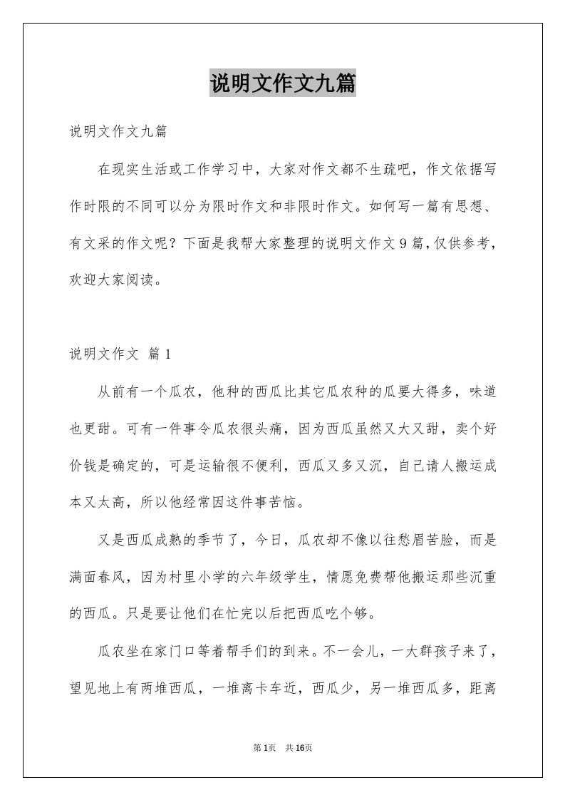 说明文作文九篇汇总