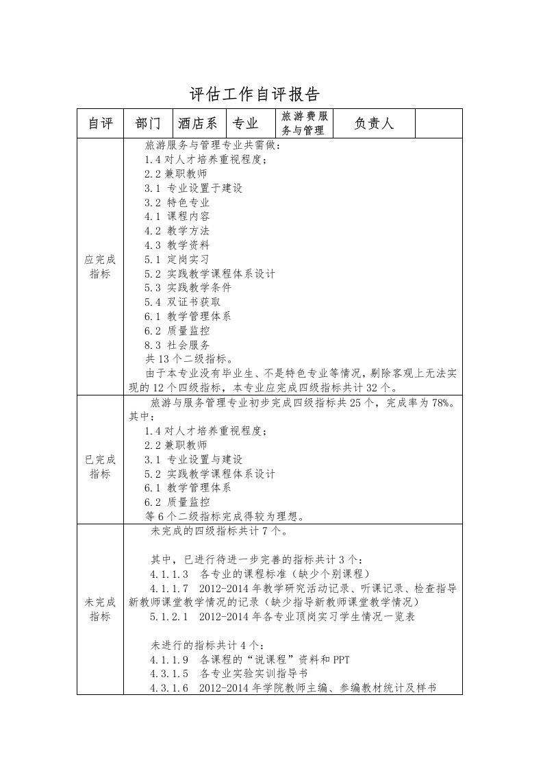 旅游评估工作自评报告