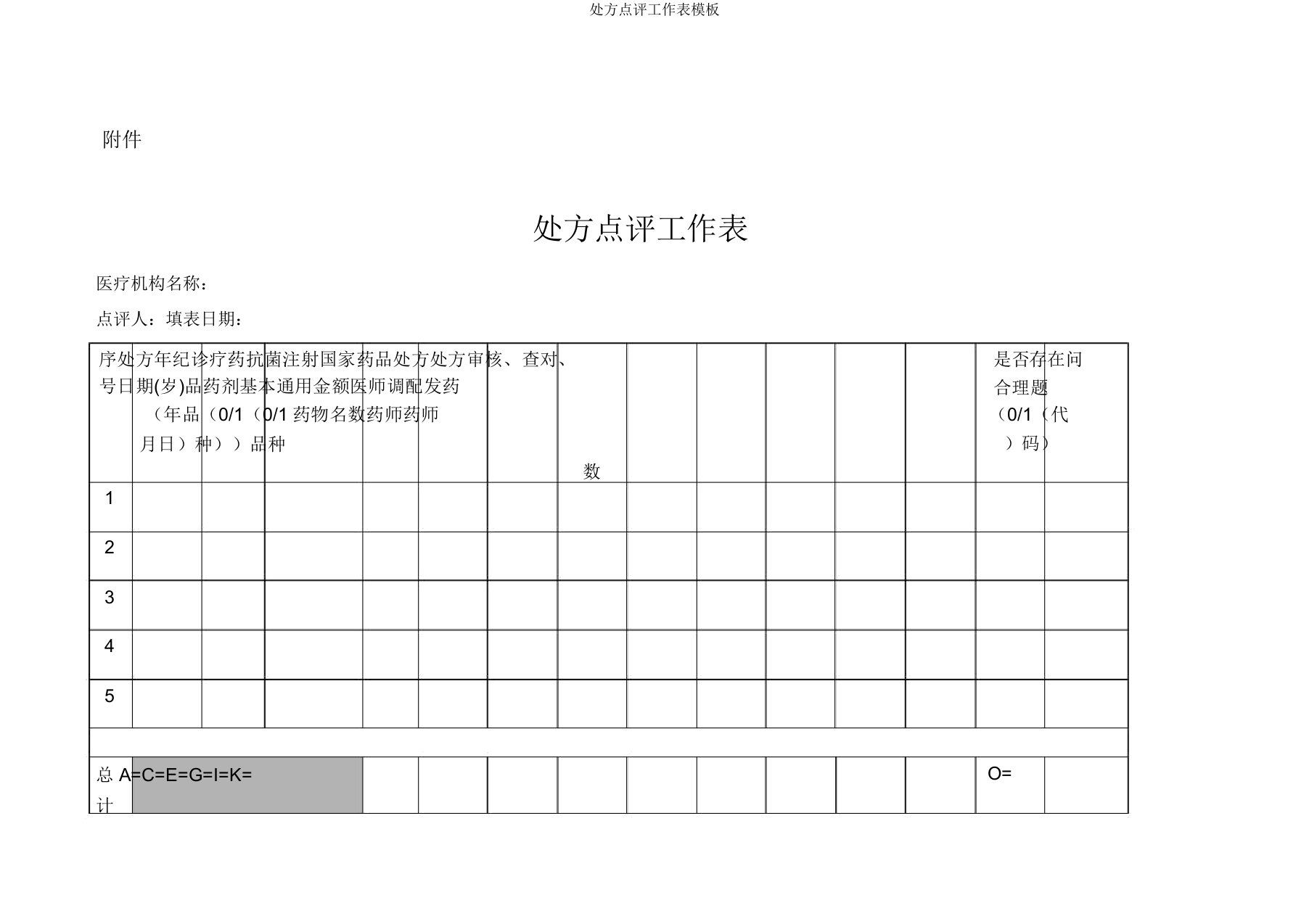 处方点评工作表模板