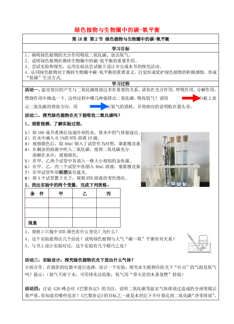 八年级生物上册---绿色植物与生物圈中的碳氧平衡学案-苏科版