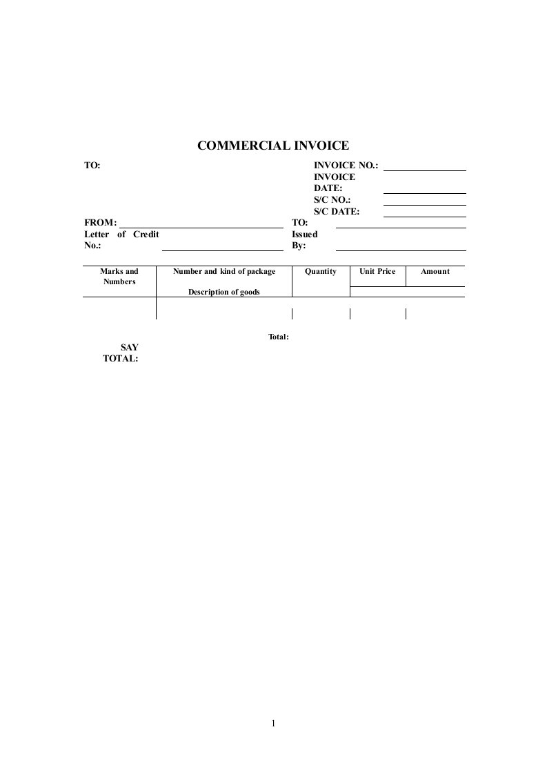 外贸单证样本-商业发票通用（表格模板、DOC格式）