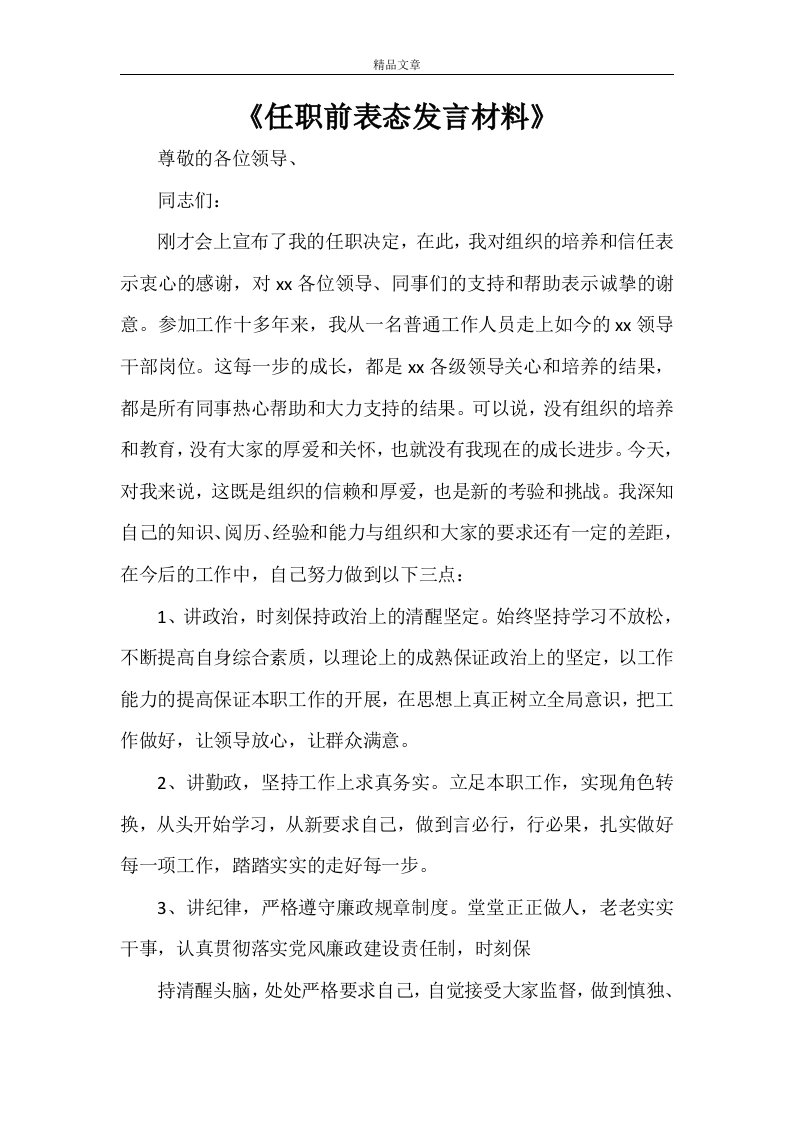 《任职前表态发言材料》