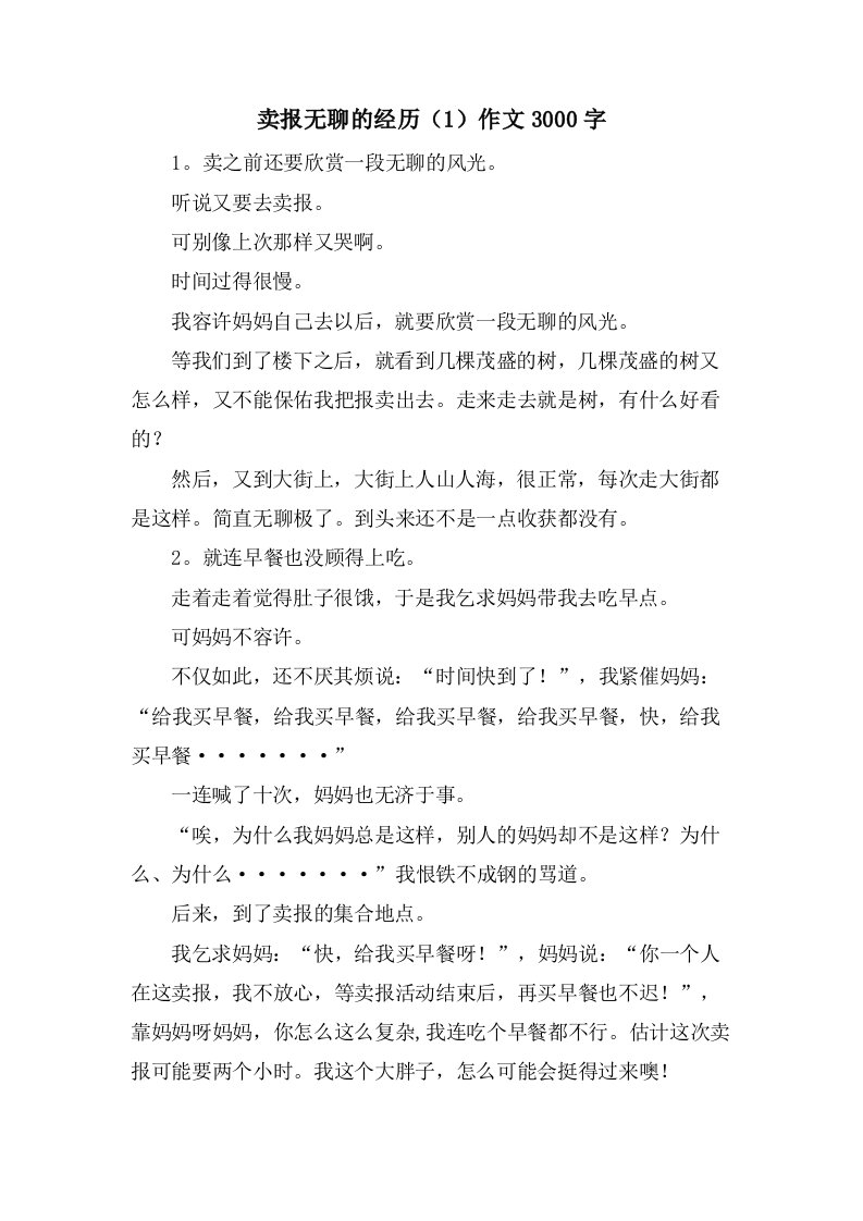 卖报无聊的经历（1）作文3000字