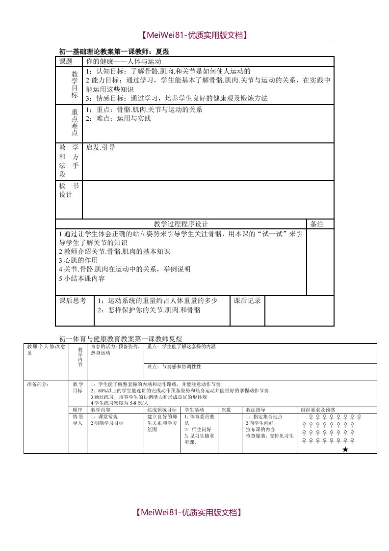 【8A版】初中七年级全套体育教案(共36课)