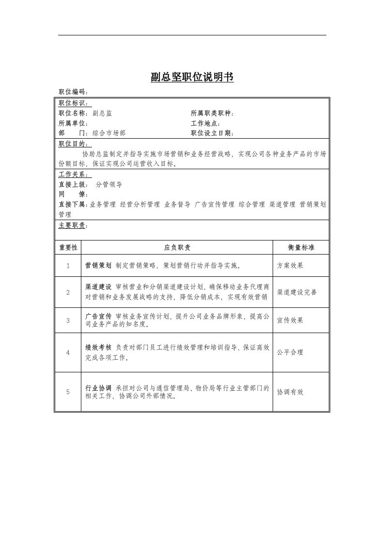 副总监岗位说明书