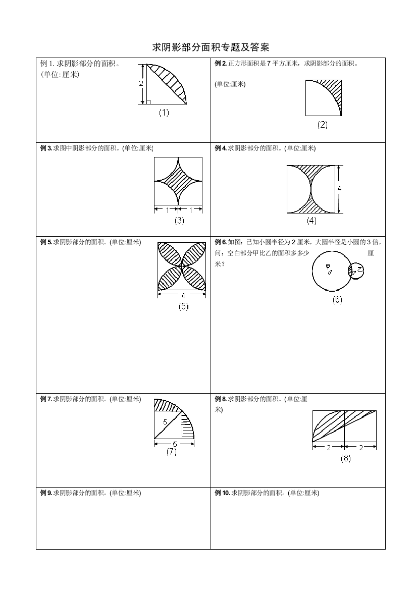 求阴影部分面积所有考点及答案