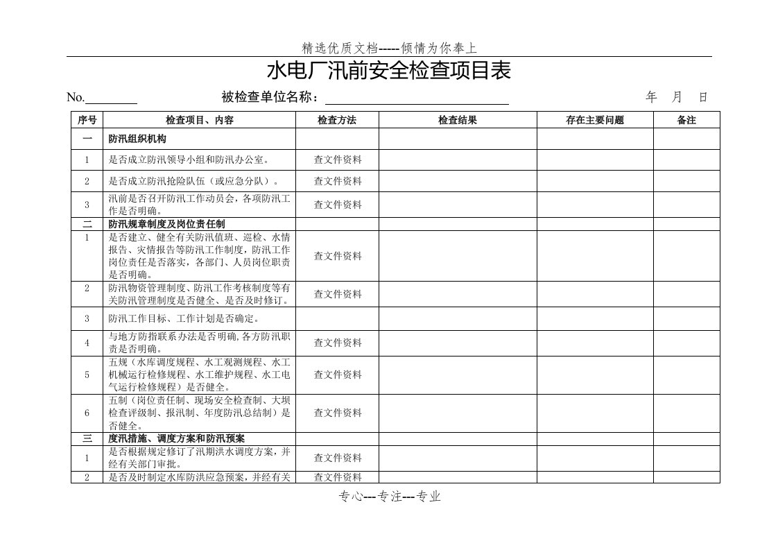 水电厂汛前安全检查项目表(共5页)