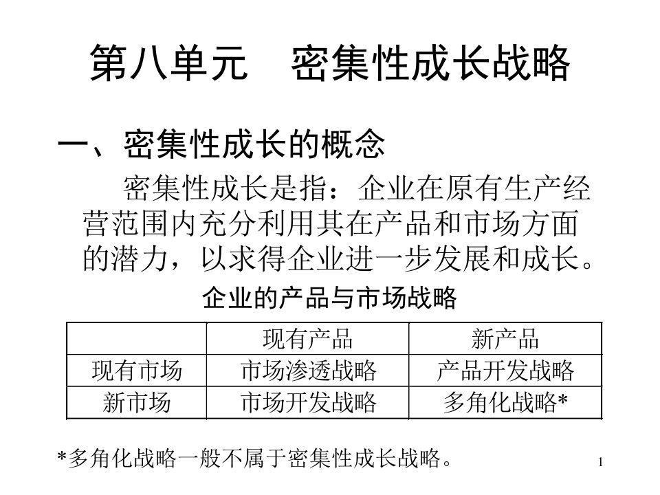 第八单元密集性成长战略(战略管理-清华大学刘冀生)