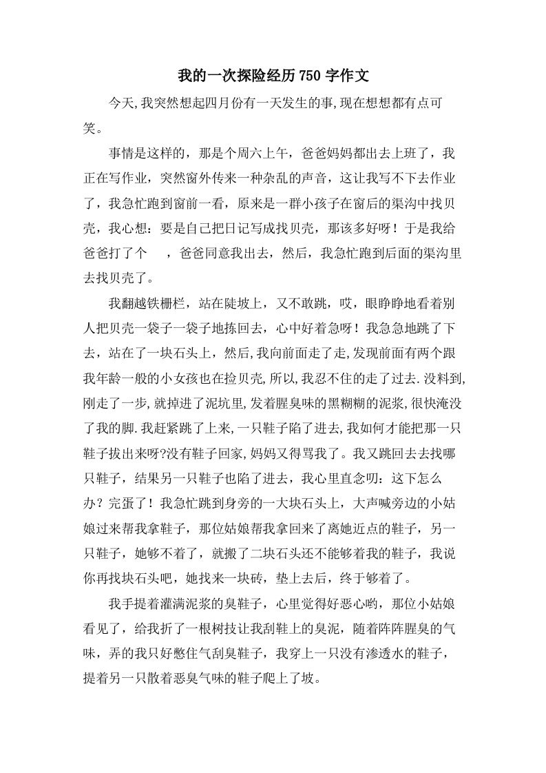 我的一次探险经历750字作文