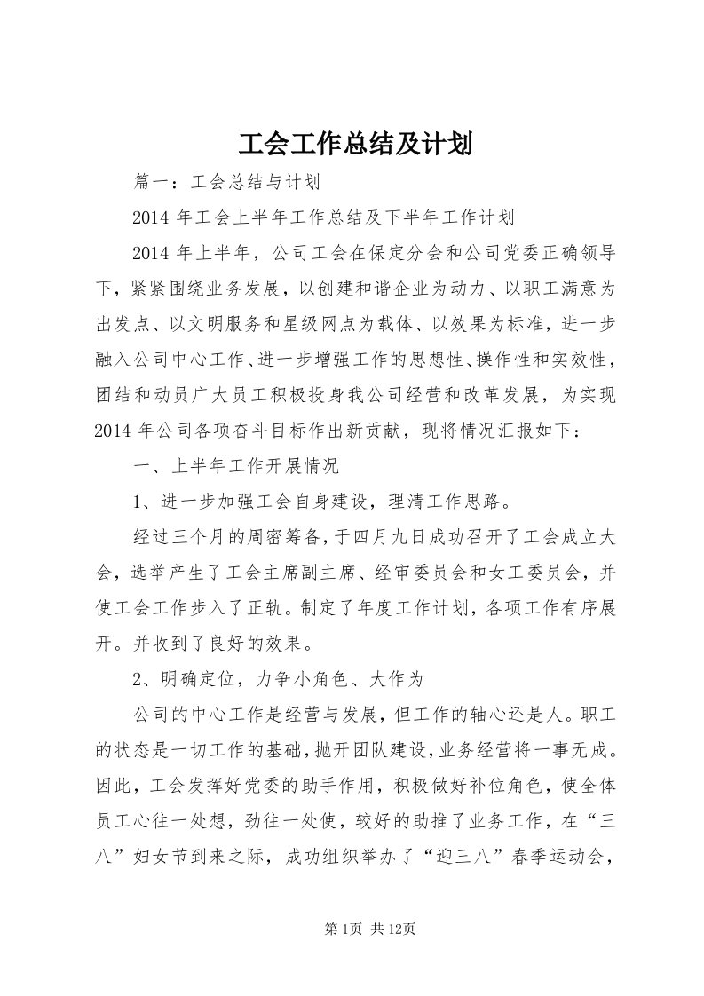 工会工作总结及计划