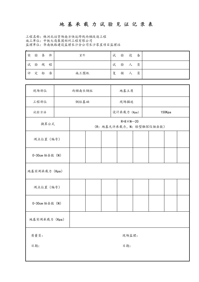 地基承载力试验记录表