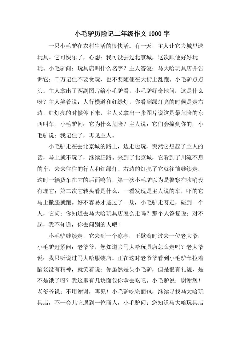 小毛驴历险记二年级作文1000字