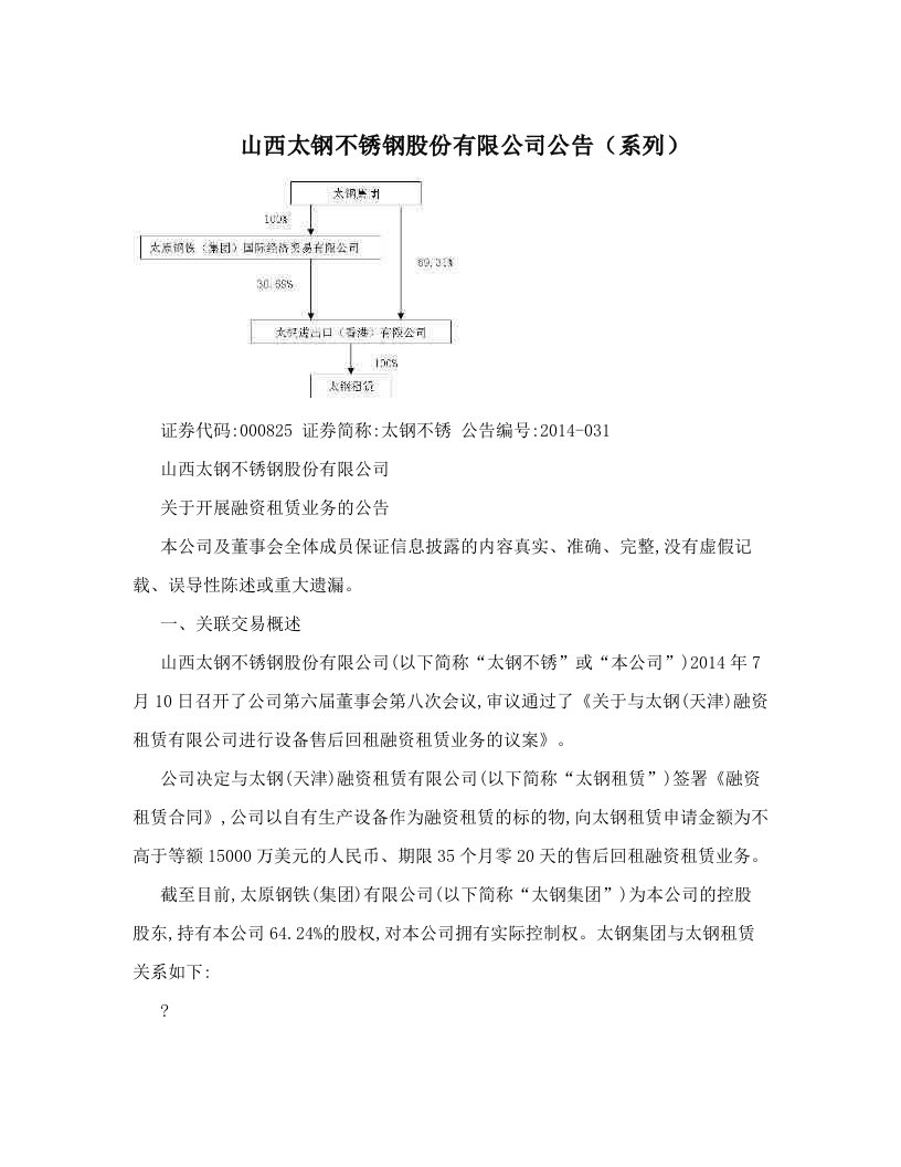 山西太钢不锈钢股份有限公司公告（系列）