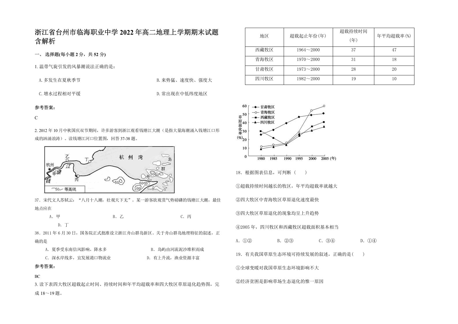 浙江省台州市临海职业中学2022年高二地理上学期期末试题含解析