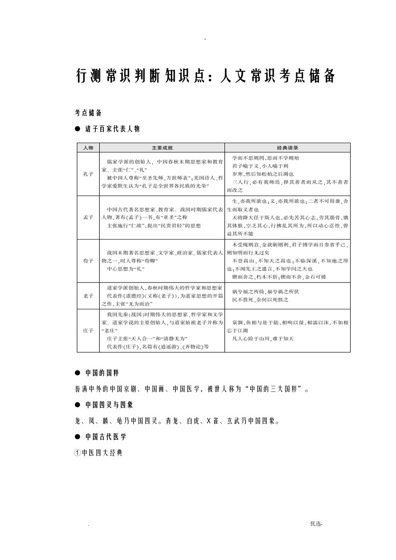 行测常识判断知识点：人文常识考点储备