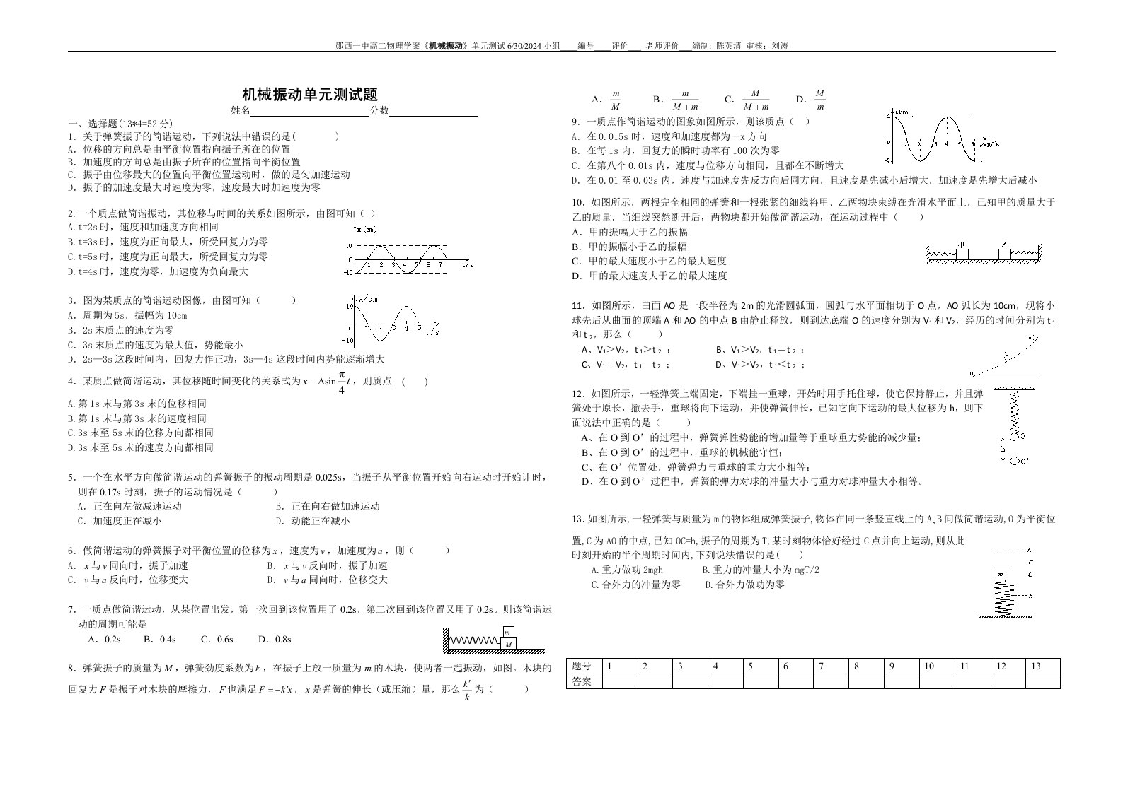 机械振动单元测试