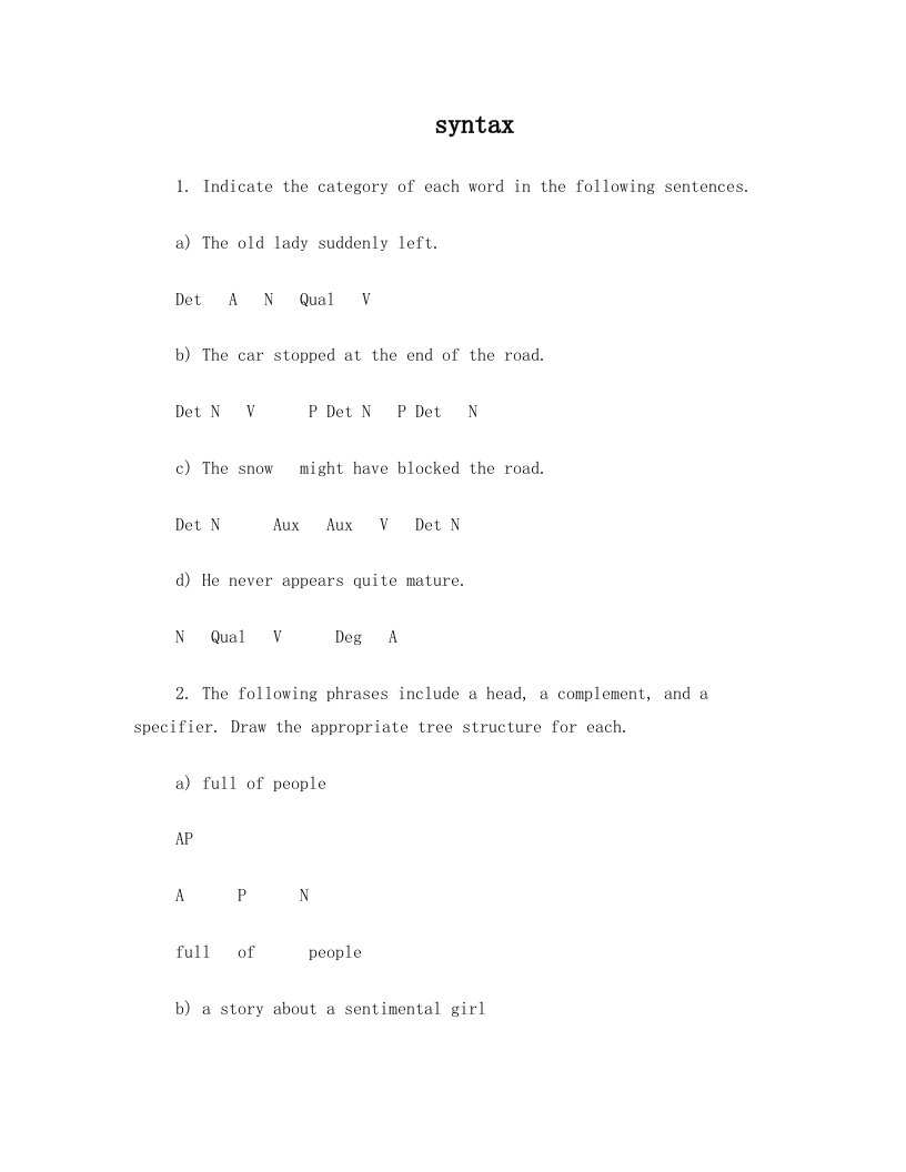 语言学第四单元课后答案++syntax++树状图++the+s+rule