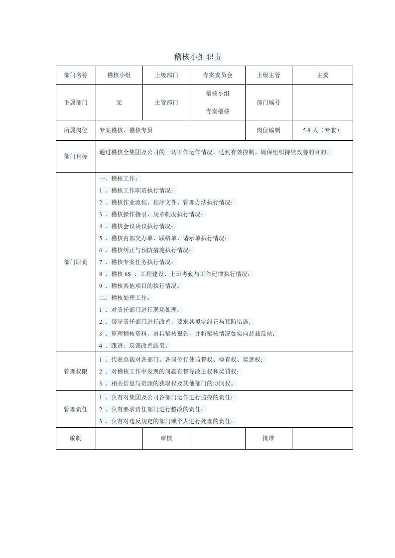 稽核流程和小组职责