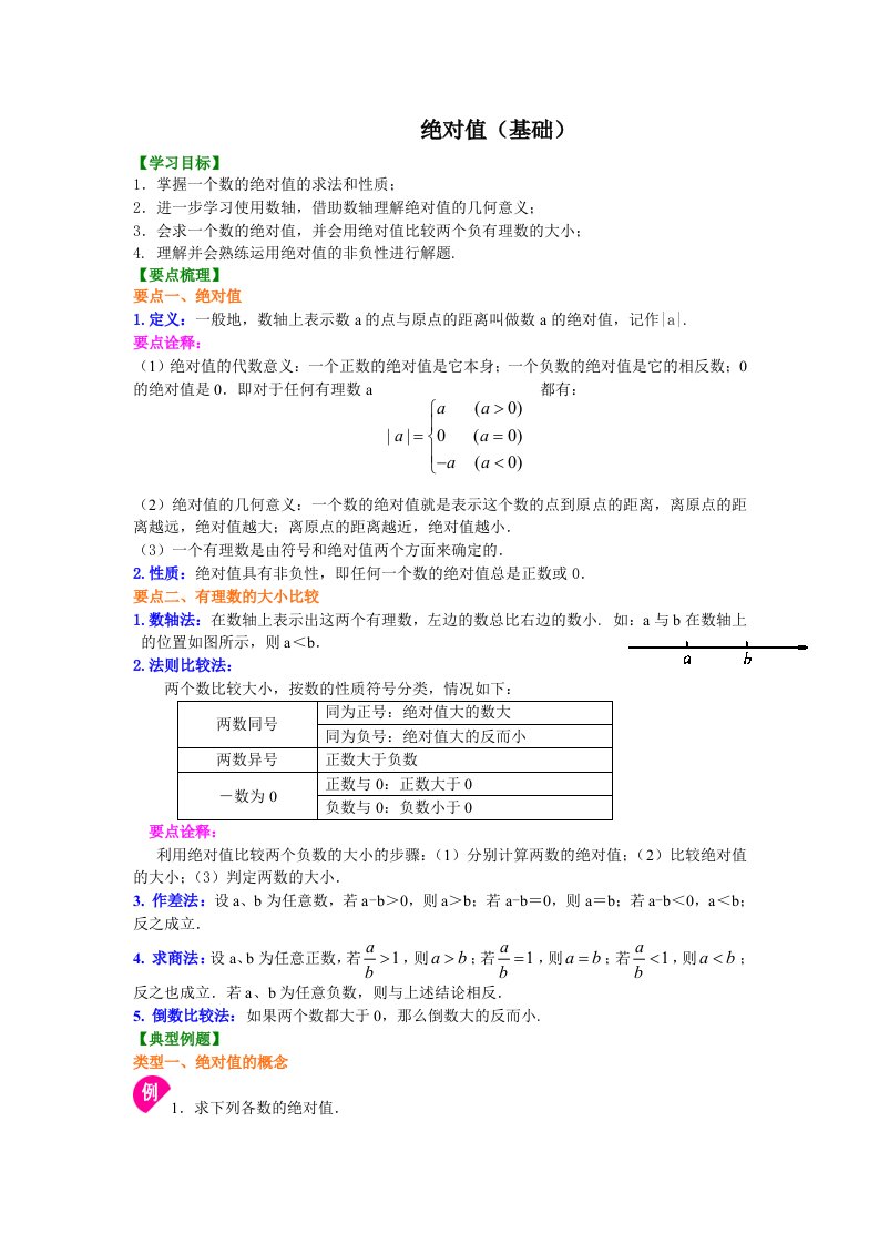 绝对值(基础)知识讲解