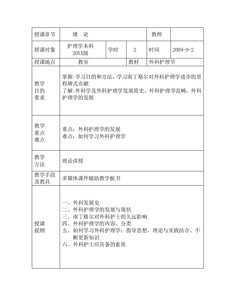 外科护理学教案-绪论