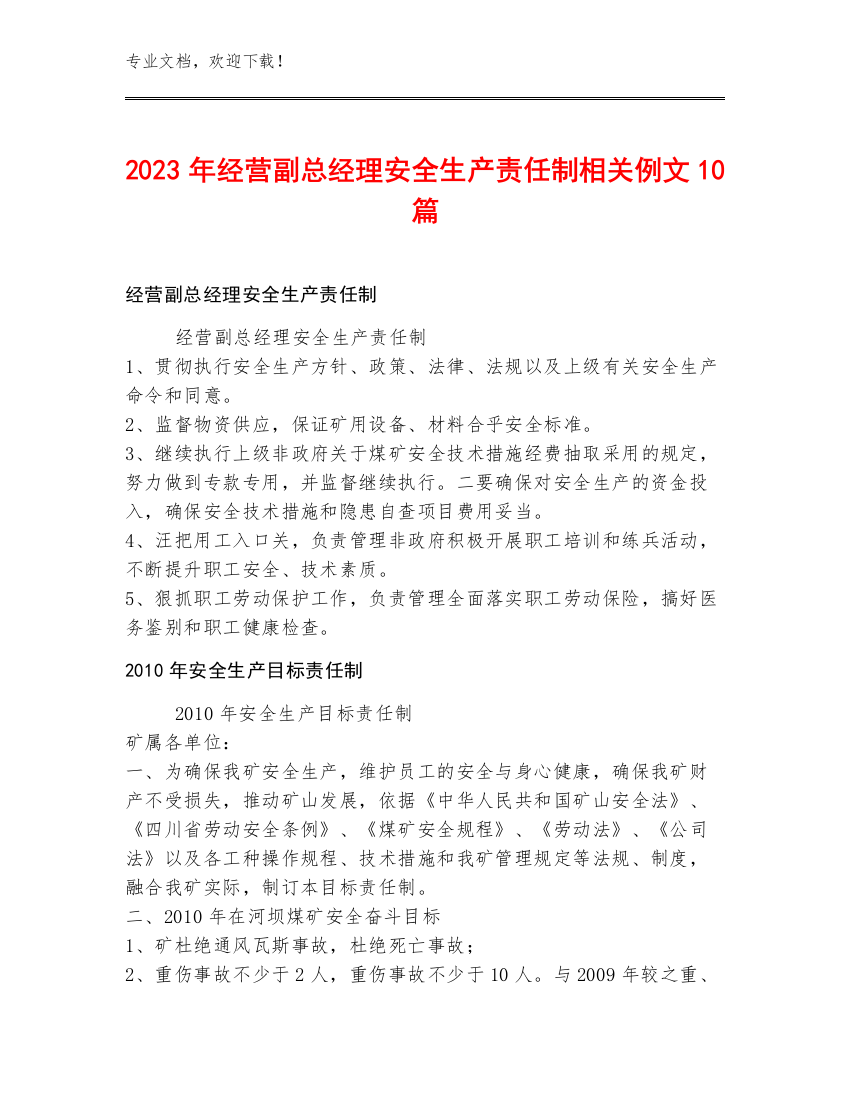 2023年经营副总经理安全生产责任制例文10篇