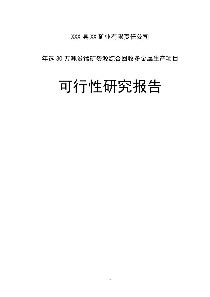 年选50万吨贫锰矿资源综合回收多金属产项目可行性研究报告