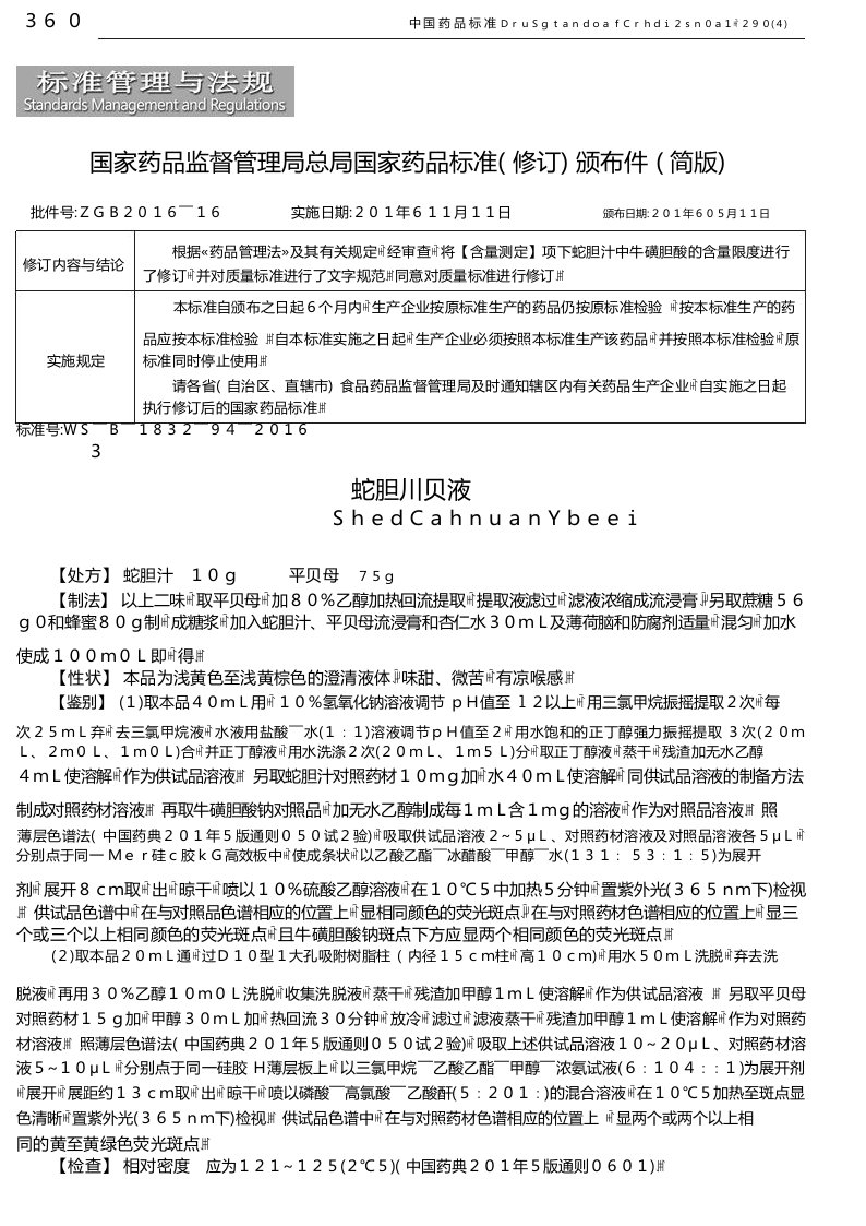 国家药品监督管理局总局国家药品标准(修订)颁布件(简版)