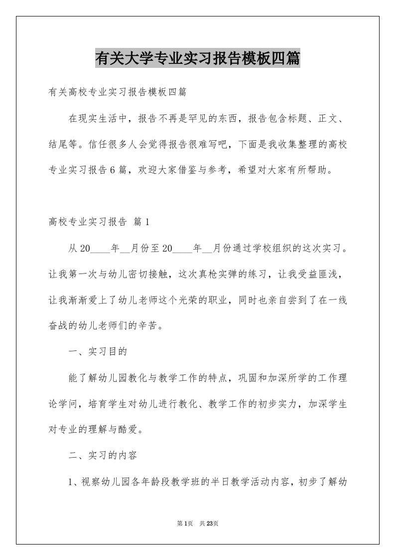 有关大学专业实习报告模板四篇