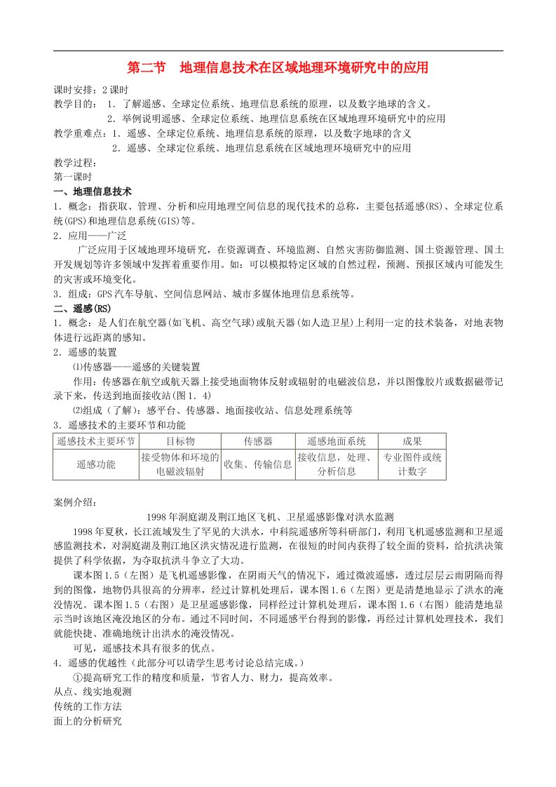 高中地理专题：地理信息技术在区域地理环境研究中的应用教案