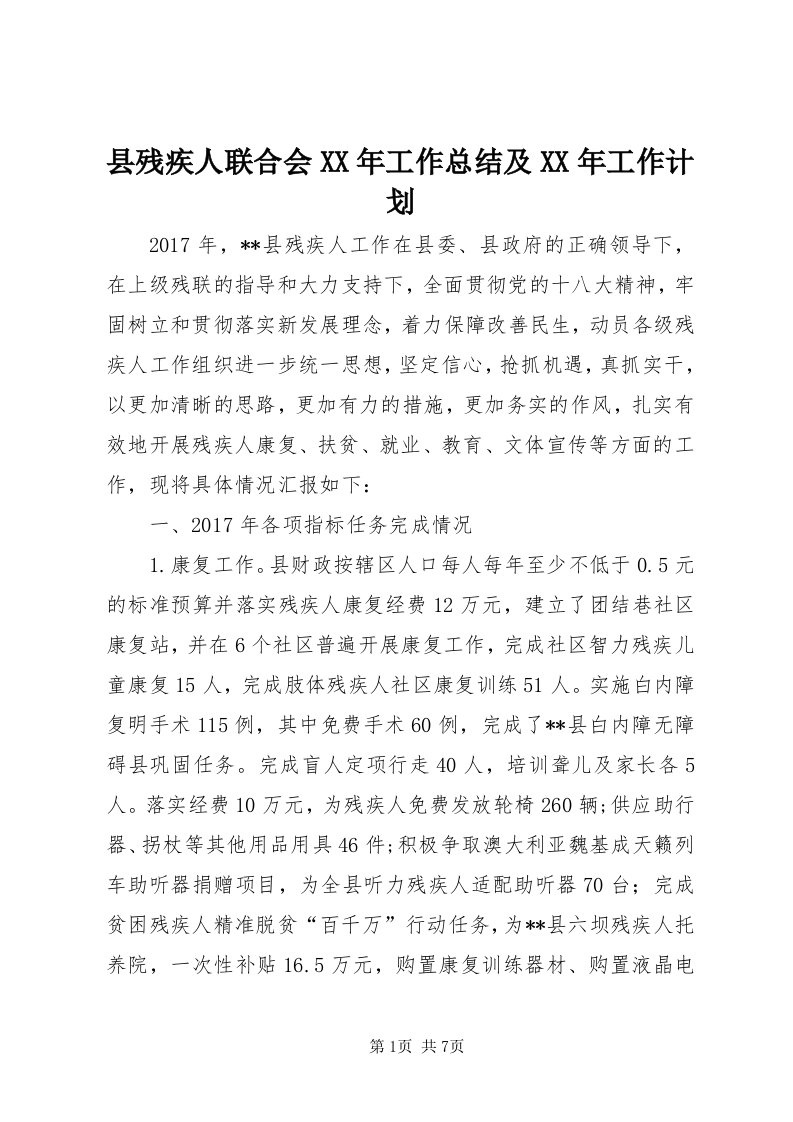 6县残疾人联合会某年工作总结及某年工作计划