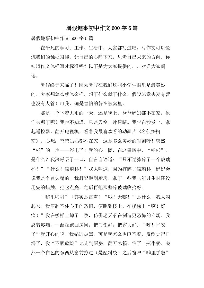 暑假趣事初中作文600字6篇