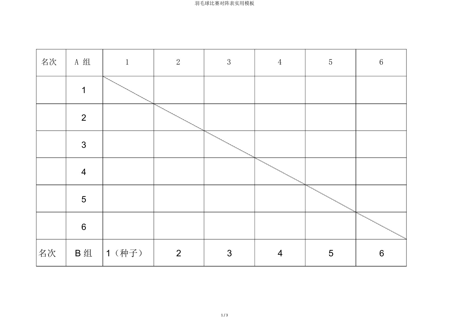 羽毛球比赛对阵表实用模板