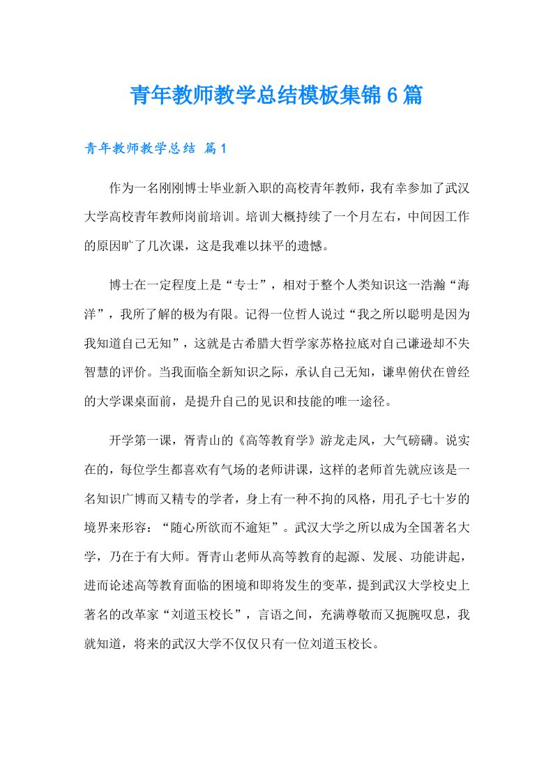 青年教师教学总结模板集锦6篇