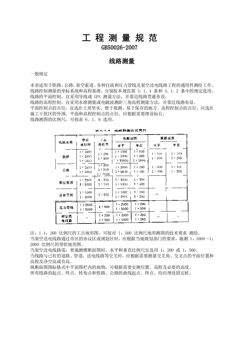 工程测量规范GB50026-2007线路测量