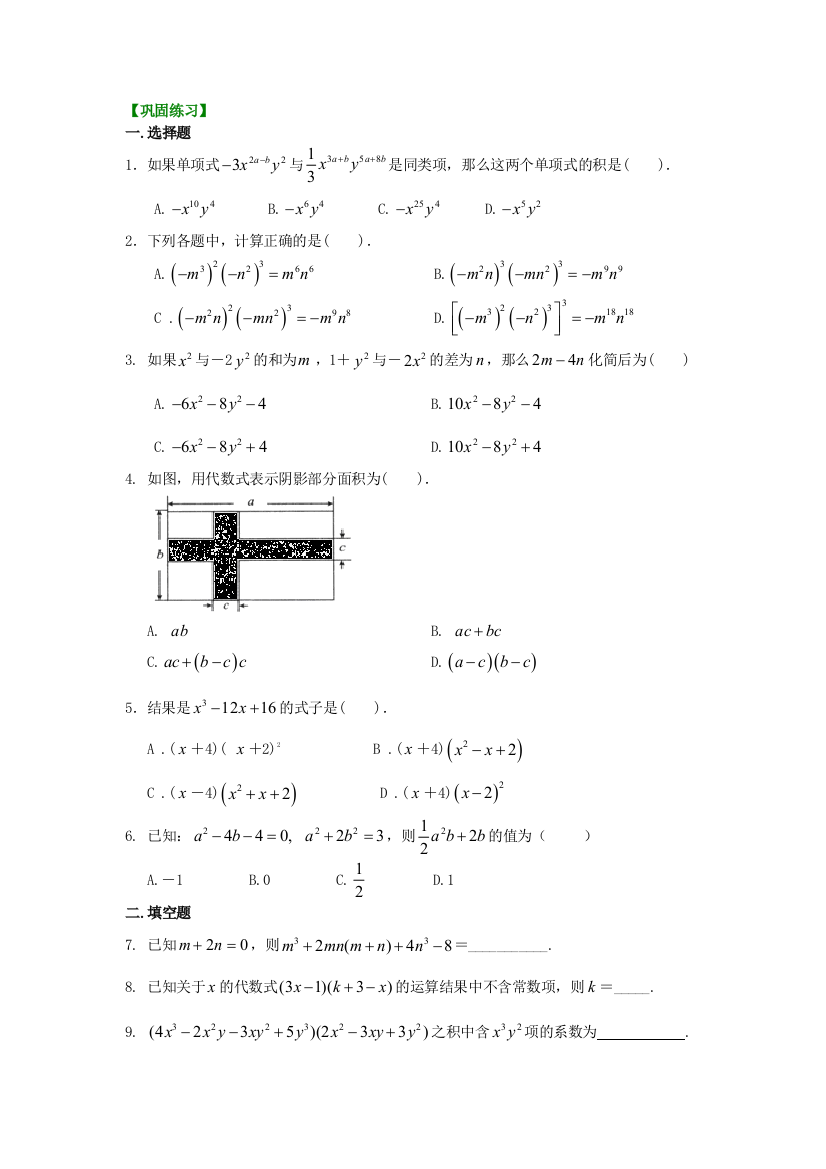 24整式的乘法提高巩固练习