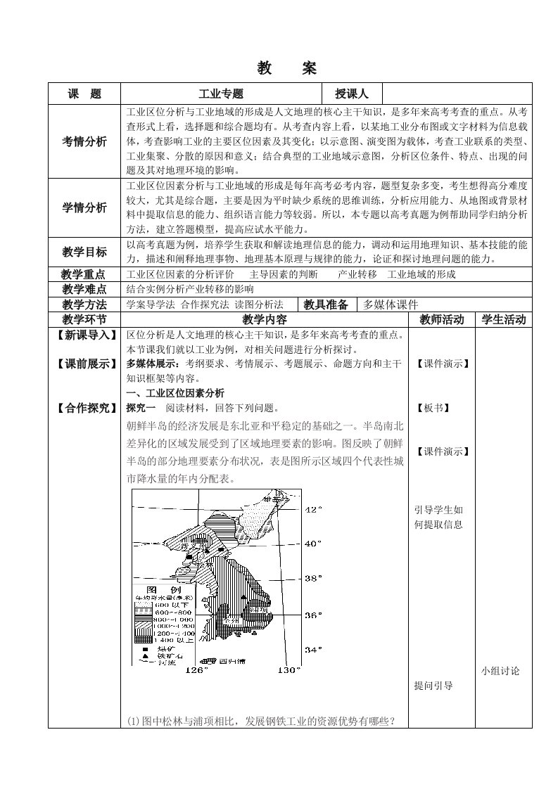 公开课二轮复习工业专题教案