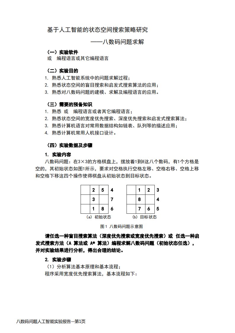 八数码问题人工智能实验报告