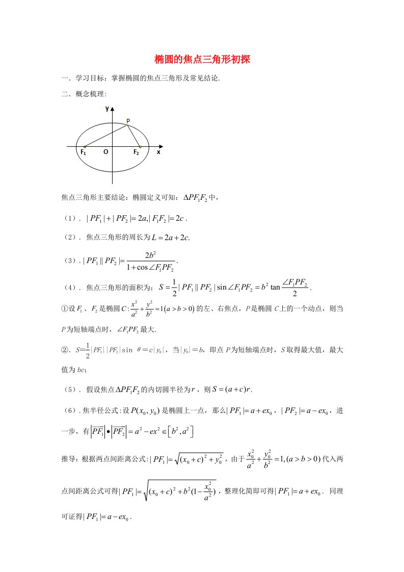 高三数学二轮培优微专题36讲21.椭圆的焦点三角形初探