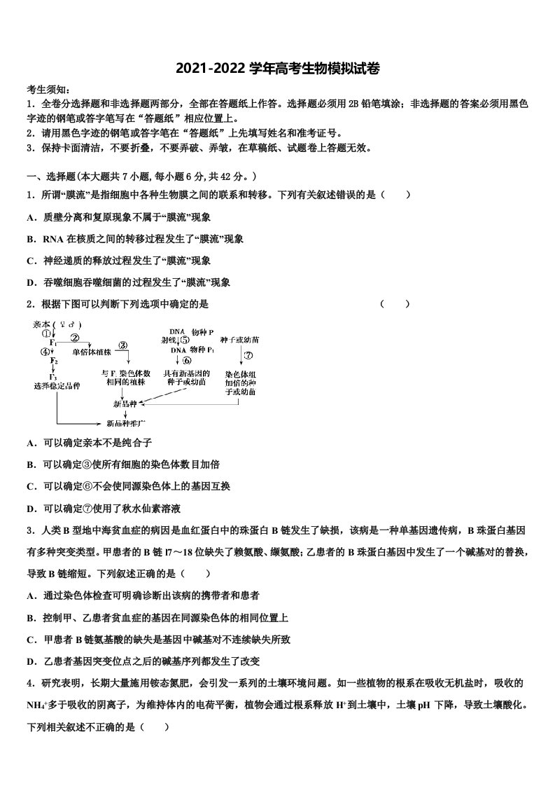 2022年北京市第二十中学高三压轴卷生物试卷含解析