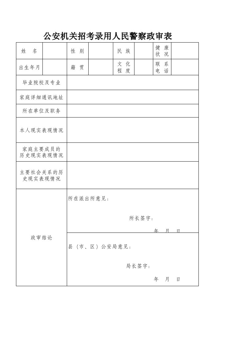 公安政审表、录用审批表.xls