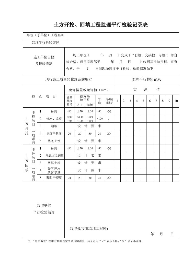 监理平行检查记录文本表