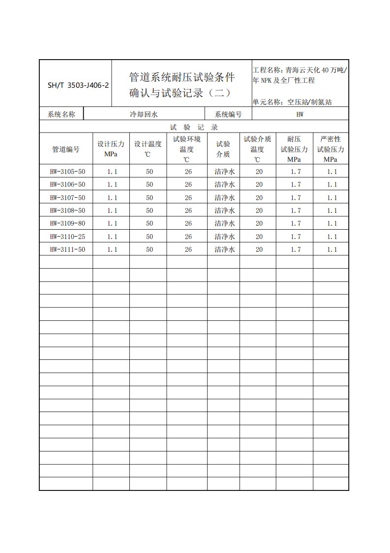 3503-J406-2管道系统耐压试验条件确认与试验记录