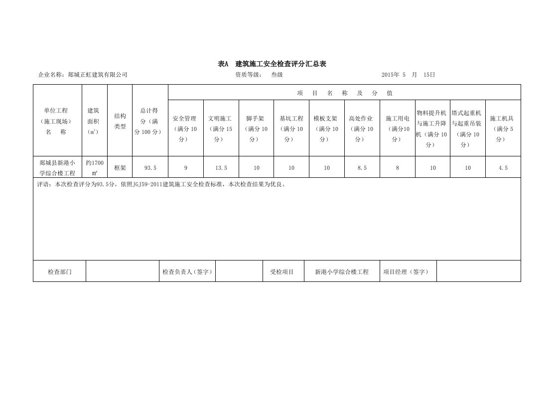 建筑施工安全检查标准jgj59-2011(表格)